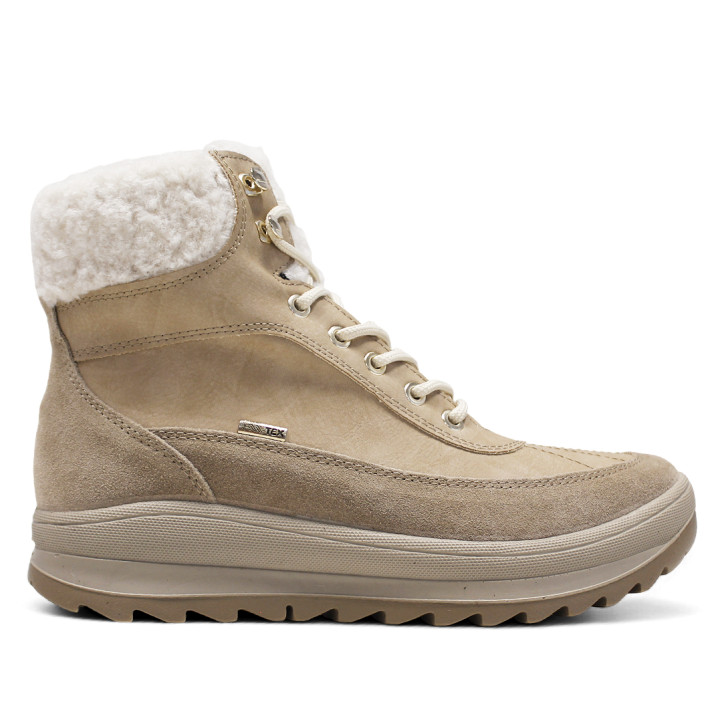Botins plans Imac marrons de camussa amb borreguet a la part superior - Querol online