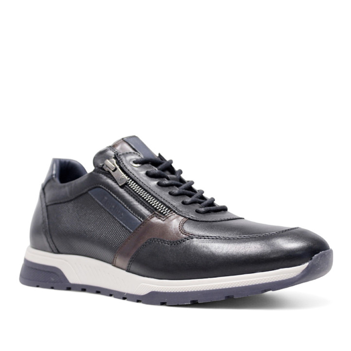 Zapatos sport Fluchos louise negros de piel con cordones y cremallera lateral - Querol online