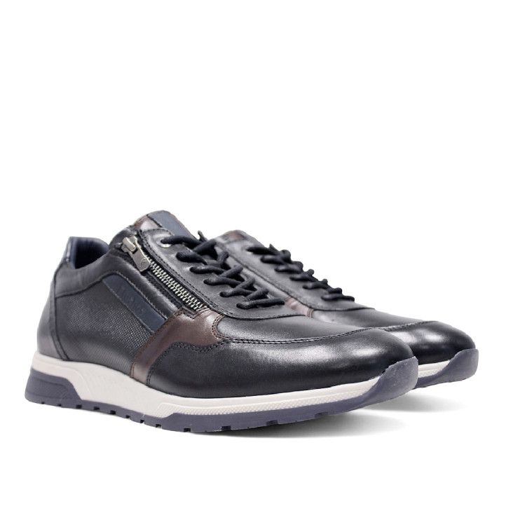 Zapatos sport Fluchos louise negros de piel con cordones y cremallera lateral - Querol online