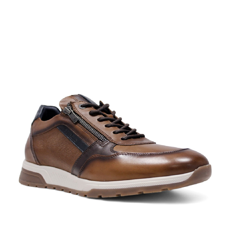 Zapatos sport Fluchos louise marrones de piel con cordones y cremallera lateral - Querol online