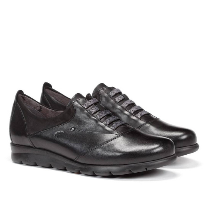 Zapatos planos Fluchos susan negros con cordones elásticos y suela flexible - Querol online