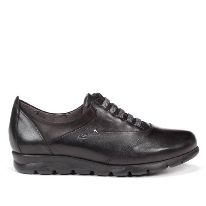 Zapatos planos Fluchos susan negros con cordones elásticos y suela flexible - Querol online