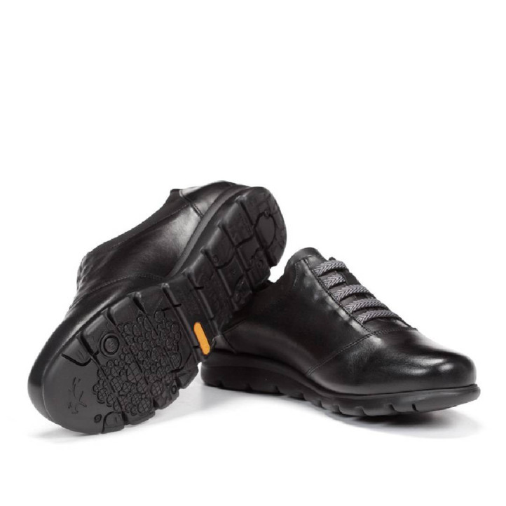 Zapatos planos Fluchos susan negros con cordones elásticos y suela flexible - Querol online