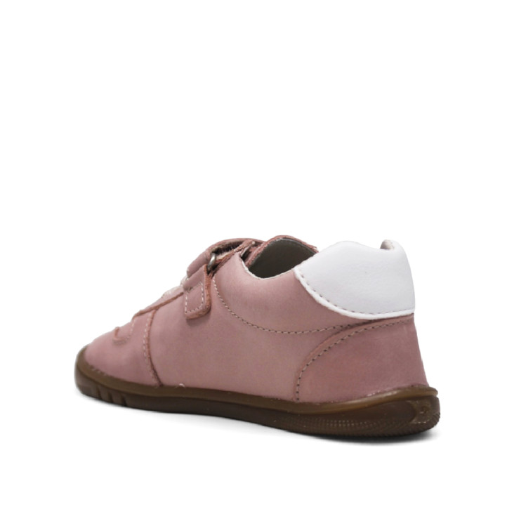 Zapatillas deporte Pirufin rosas y blancas de piel con cordones elásticos y velcro respetuosas - Querol online