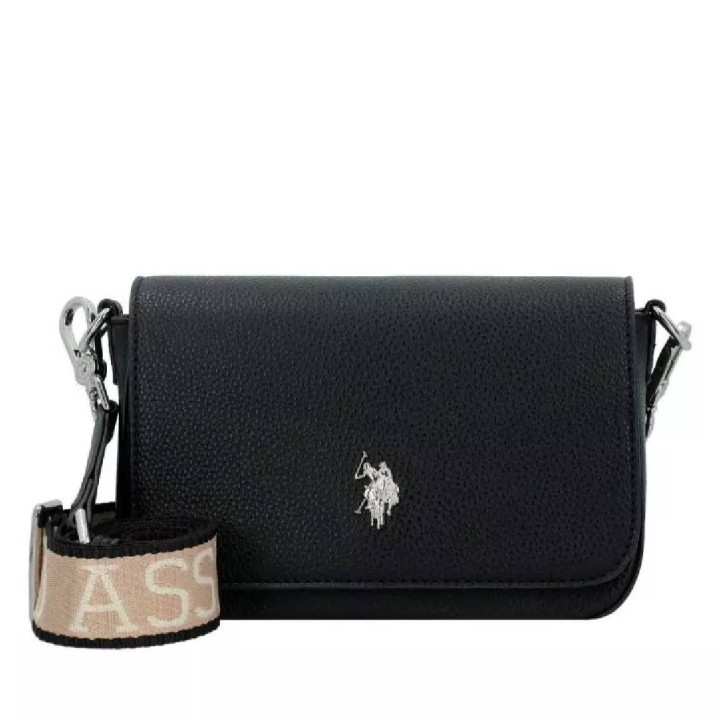 Bolso U.S. POLO ASSN. mansion flap black con doble correa - Querol online