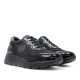 Zapatillas urban Amarpies negras con cordón elástico y paneles efecto charol y metalizados con cuña - Querol online