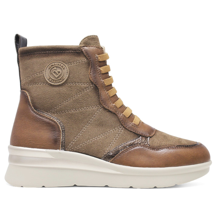 Botines tacón Amarpies marrones con cordones elásticos cremallera lateral y cuña en color blanco - Querol online