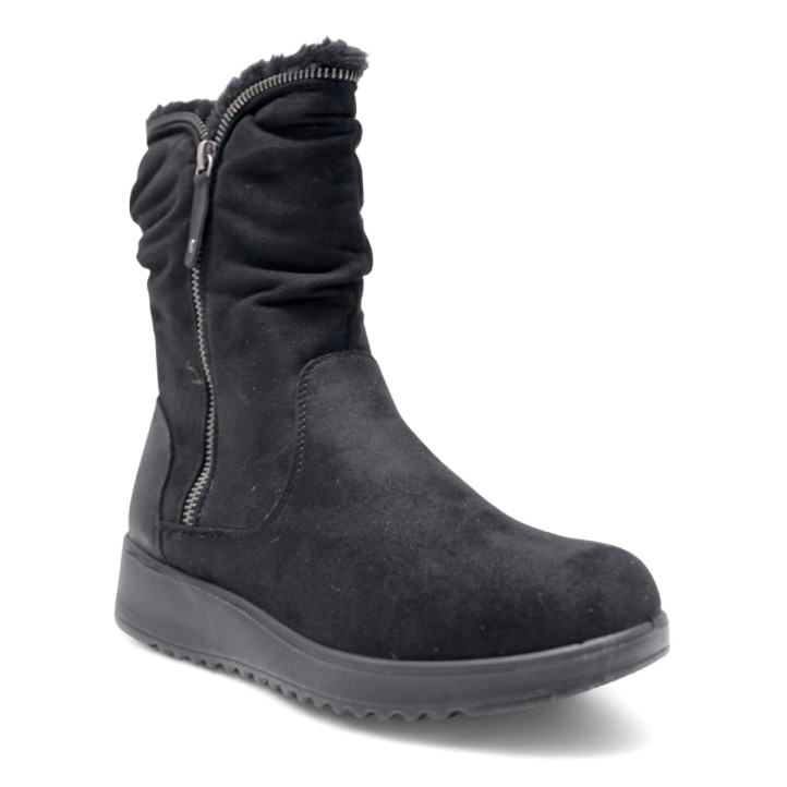 Botines planos Amarpies negros con pelo interior y cremallera decorativa - Querol online