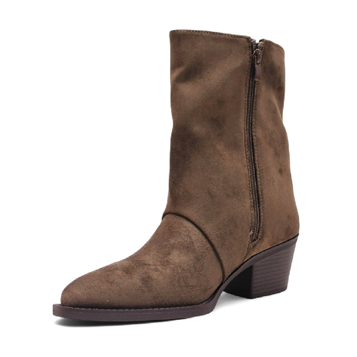Botins de taló BB Up marrons amb cremallera decorativa i taló mig - Querol online