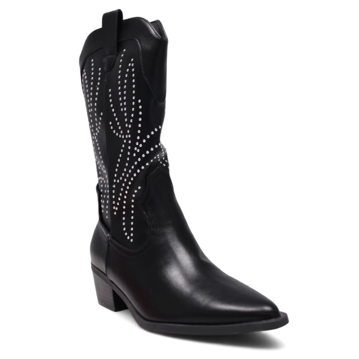 Botes de taló BB Up negres d'estil cowboy amb microtatxes - Querol online