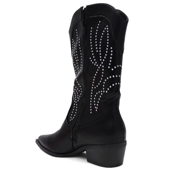 Botas tacón BB Up negras de estilo cowboy con microtachas - Querol online