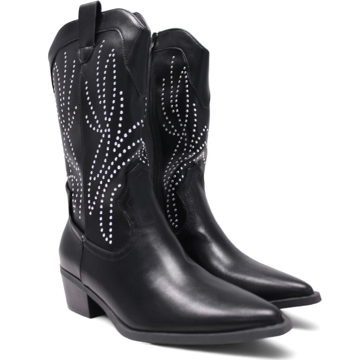 Botes de taló BB Up negres d'estil cowboy amb microtatxes - Querol online