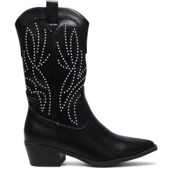 Botas tacón BB Up negras de estilo cowboy con microtachas