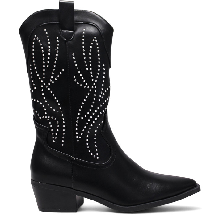 Botes de taló BB Up negres d'estil cowboy amb microtatxes - Querol online