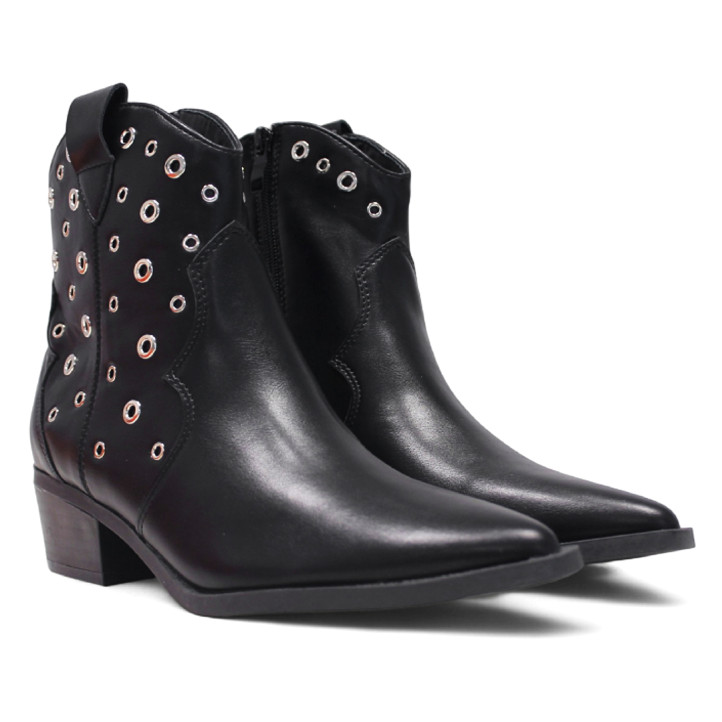 Botins de taló BB Up negres d'estil cowboy amb traus metàlics - Querol online