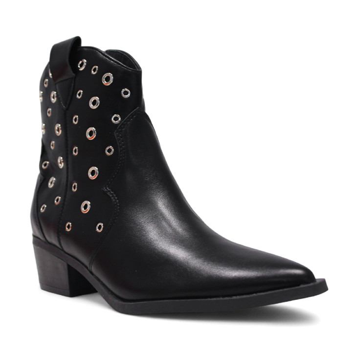 Botins de taló BB Up negres d'estil cowboy amb traus metàlics - Querol online