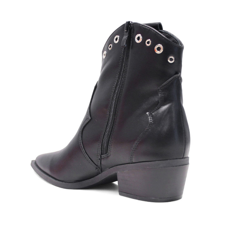 Botins de taló BB Up negres d'estil cowboy amb traus metàlics - Querol online