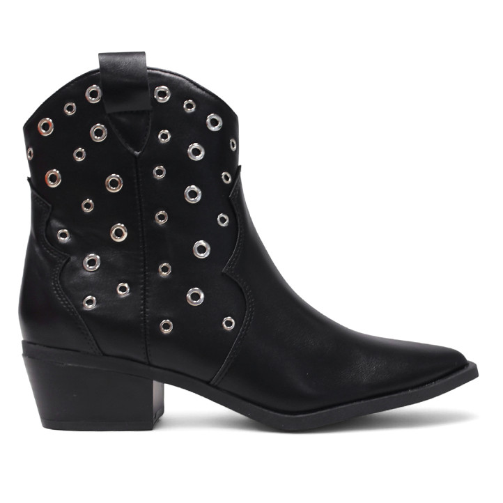 Botins de taló BB Up negres d'estil cowboy amb traus metàlics - Querol online