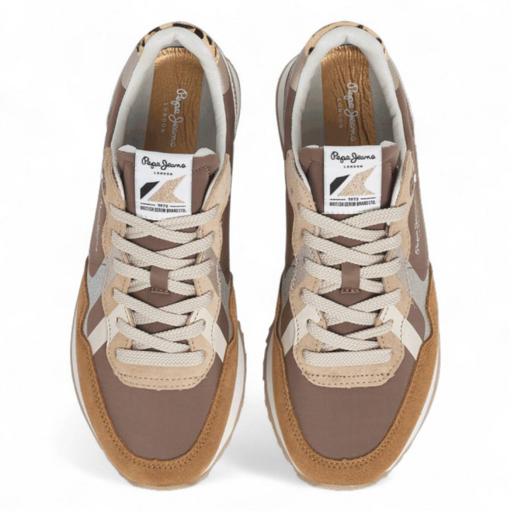 Zapatillas urban Pepe Jeans brit glitter camel con panel trasero de animal print - Querol online