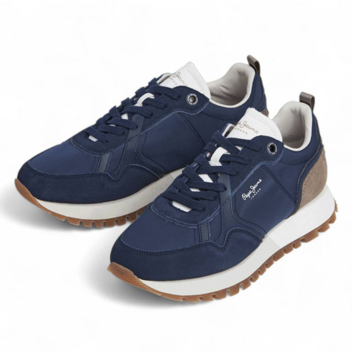 Zapatillas deportivas Pepe Jeans ari club m azul marino con panel marrón - Querol online
