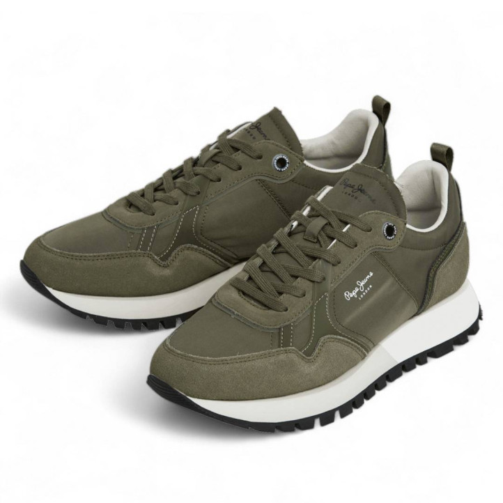 Zapatillas deportivas Pepe Jeans ari soft kaki con suela blanca - Querol online