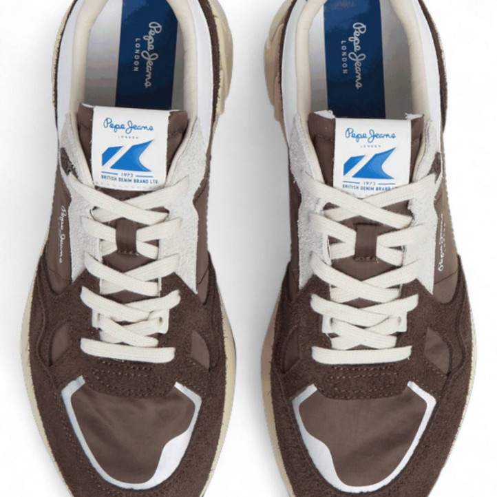 Zapatillas deportivas Pepe Jeans marlon vibe marrón chocolate con paneles blancos - Querol online