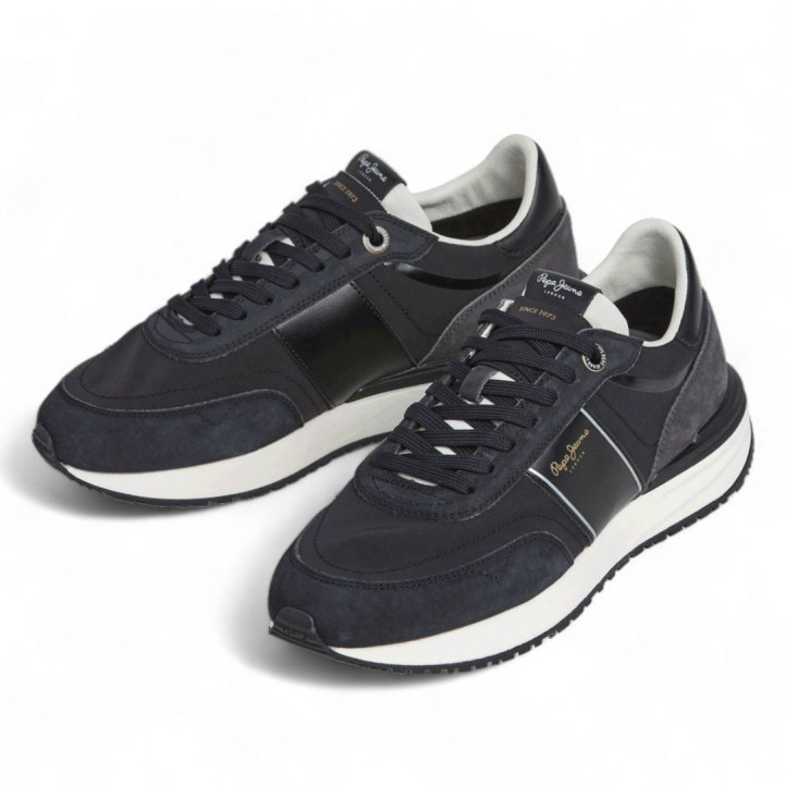 Zapatillas deportivas Pepe Jeans buster serie negras con detalles en blanco - Querol online