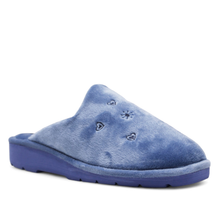 Zapatillas casa BEREVERE azules con pelito y dibujos de corazones y estrellas - Querol online