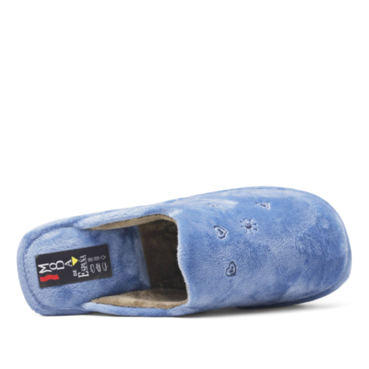 Zapatillas casa BEREVERE azules con pelito y dibujos de corazones y estrellas - Querol online