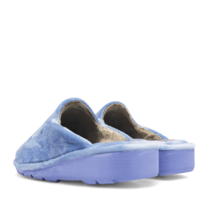 Zapatillas casa BEREVERE azules con pelito y dibujos de corazones y estrellas - Querol online