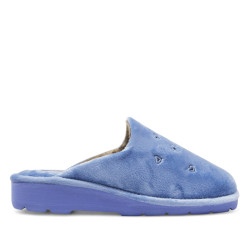 Zapatillas casa BEREVERE azules con pelito y dibujos de corazones y estrellas - Querol online
