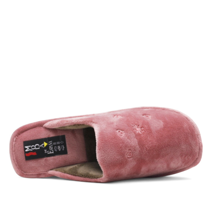 Zapatillas casa BEREVERE rosas con pelito y dibujos de corazones y estrellas - Querol online