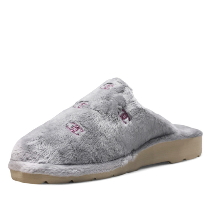 Zapatillas casa BEREVERE grises de pelito con logo entrelazado - Querol online