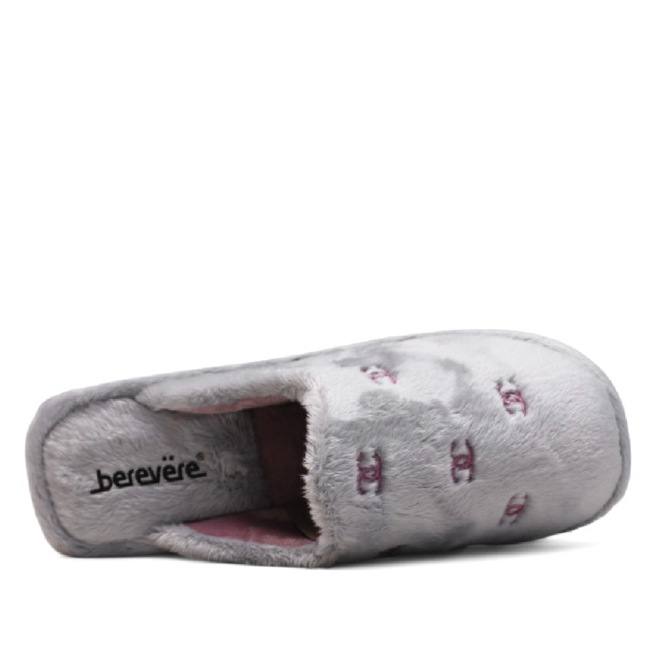 Zapatillas casa BEREVERE grises de pelito con logo entrelazado - Querol online