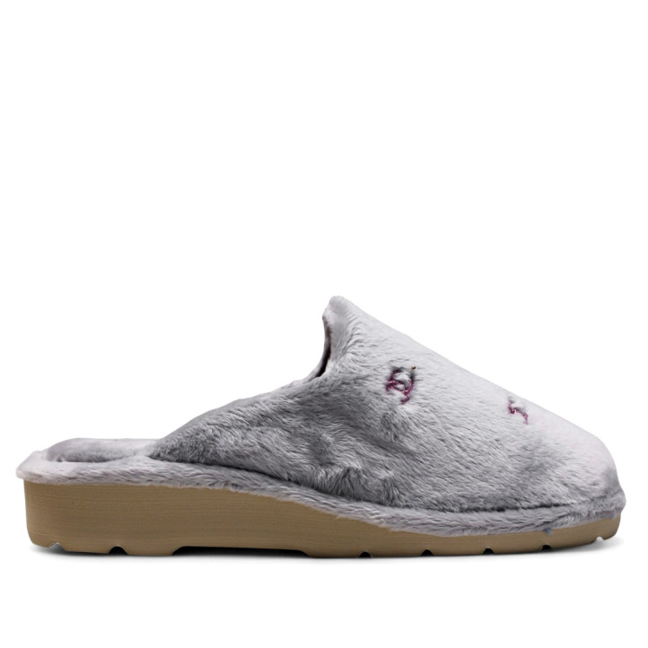 Zapatillas casa BEREVERE grises de pelito con logo entrelazado - Querol online