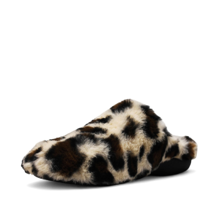 Zapatillas casa BEREVERE animal print de leopardo con pelito - Querol online