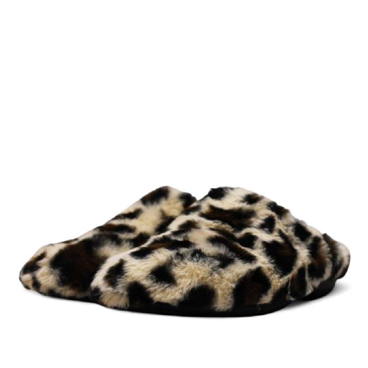 Zapatillas casa BEREVERE animal print de leopardo con pelito - Querol online