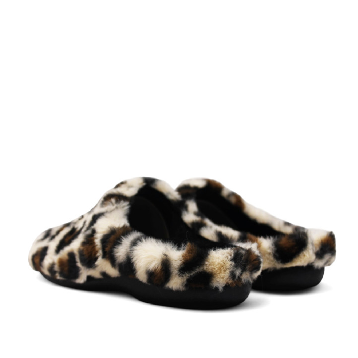 Zapatillas casa BEREVERE animal print de leopardo con pelito - Querol online