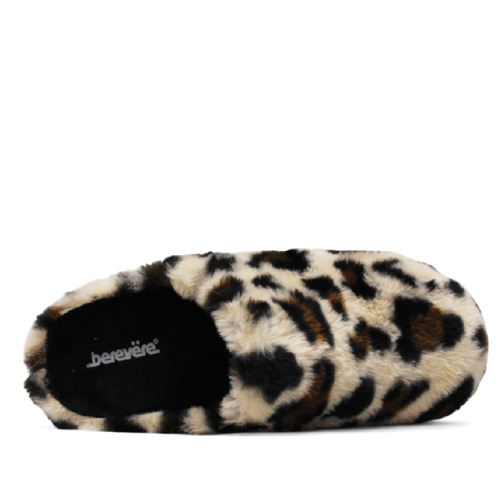 Zapatillas casa BEREVERE animal print de leopardo con pelito - Querol online