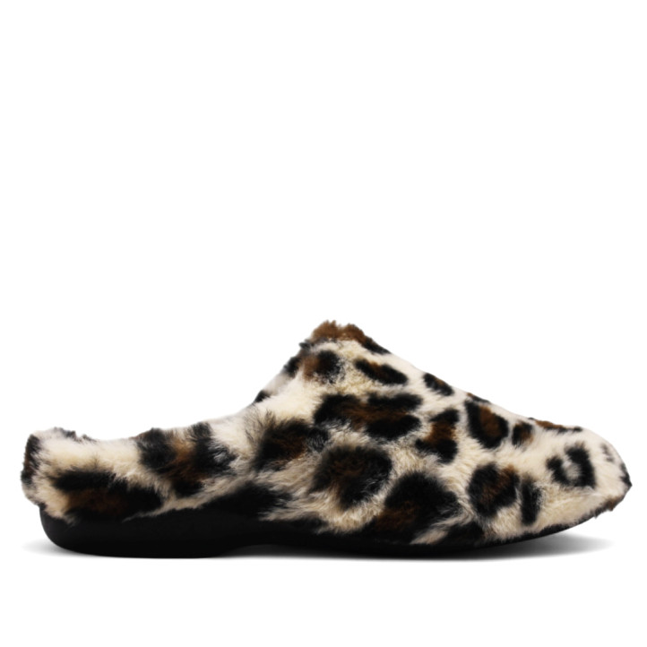 Zapatillas casa BEREVERE animal print de leopardo con pelito - Querol online