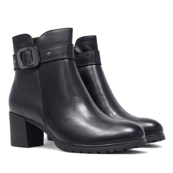 Botines tacón Treintas negros con hebilla decorativa irregular - Querol online