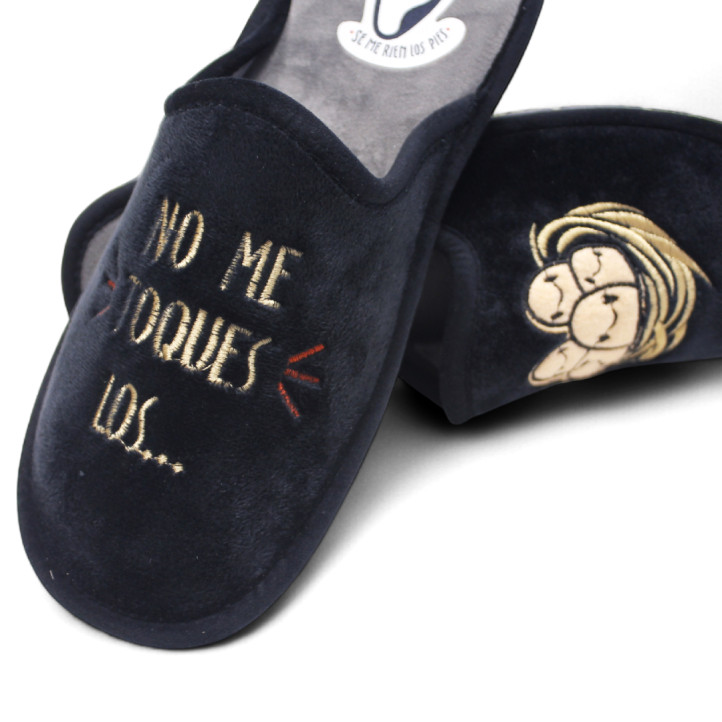 Zapatillas casa Se me ríen los pies negras no me toques los... - Querol online