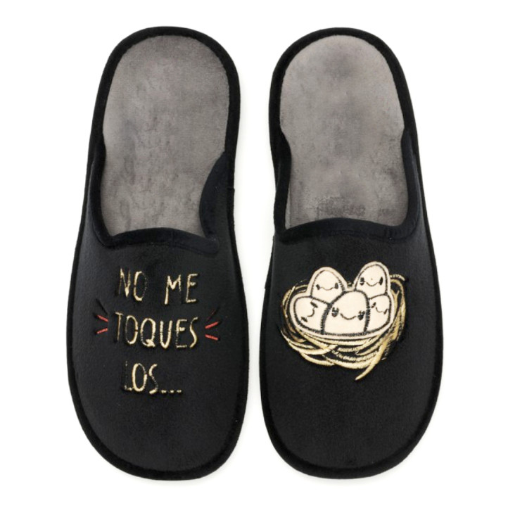 Zapatillas casa Se me ríen los pies negras no me toques los... - Querol online