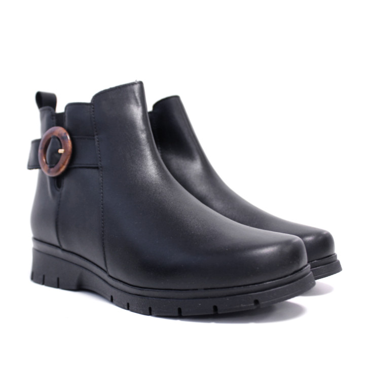 Botines tacón Suite009 negros de piel con hebilla carey y cuña - Querol online