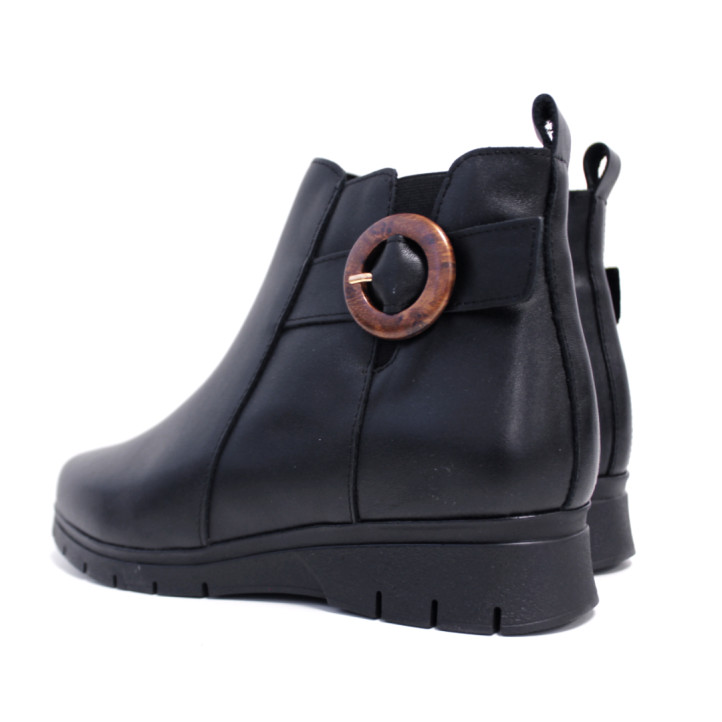 Botines tacón Suite009 negros de piel con hebilla carey y cuña - Querol online