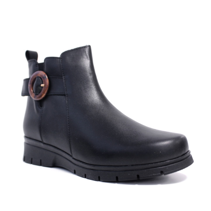 Botines tacón Suite009 negros de piel con hebilla carey y cuña - Querol online