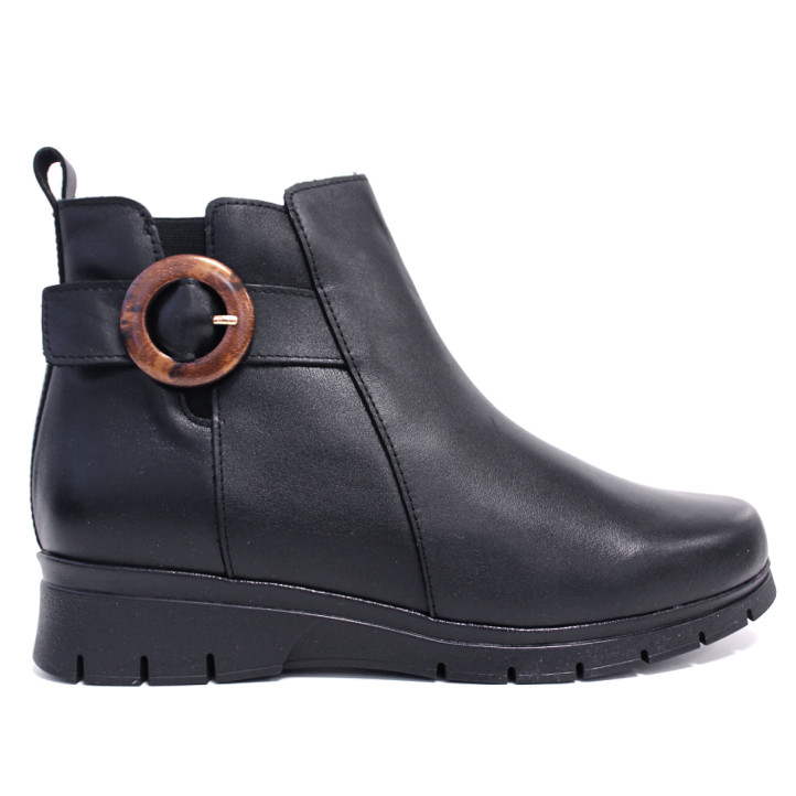 Botines tacón Suite009 negros de piel con hebilla carey y cuña - Querol online