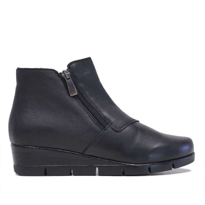 Botines tacón Suite009 negros de piel con paneles cosidos y cremallera lateral - Querol online