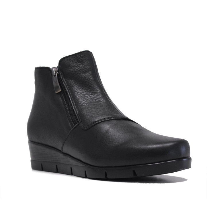 Botines tacón Suite009 negros de piel con paneles cosidos y cremallera lateral - Querol online