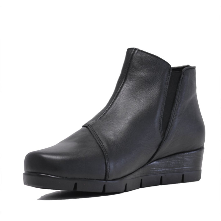 Botines tacón Suite009 negros de piel con paneles cosidos y cremallera lateral - Querol online